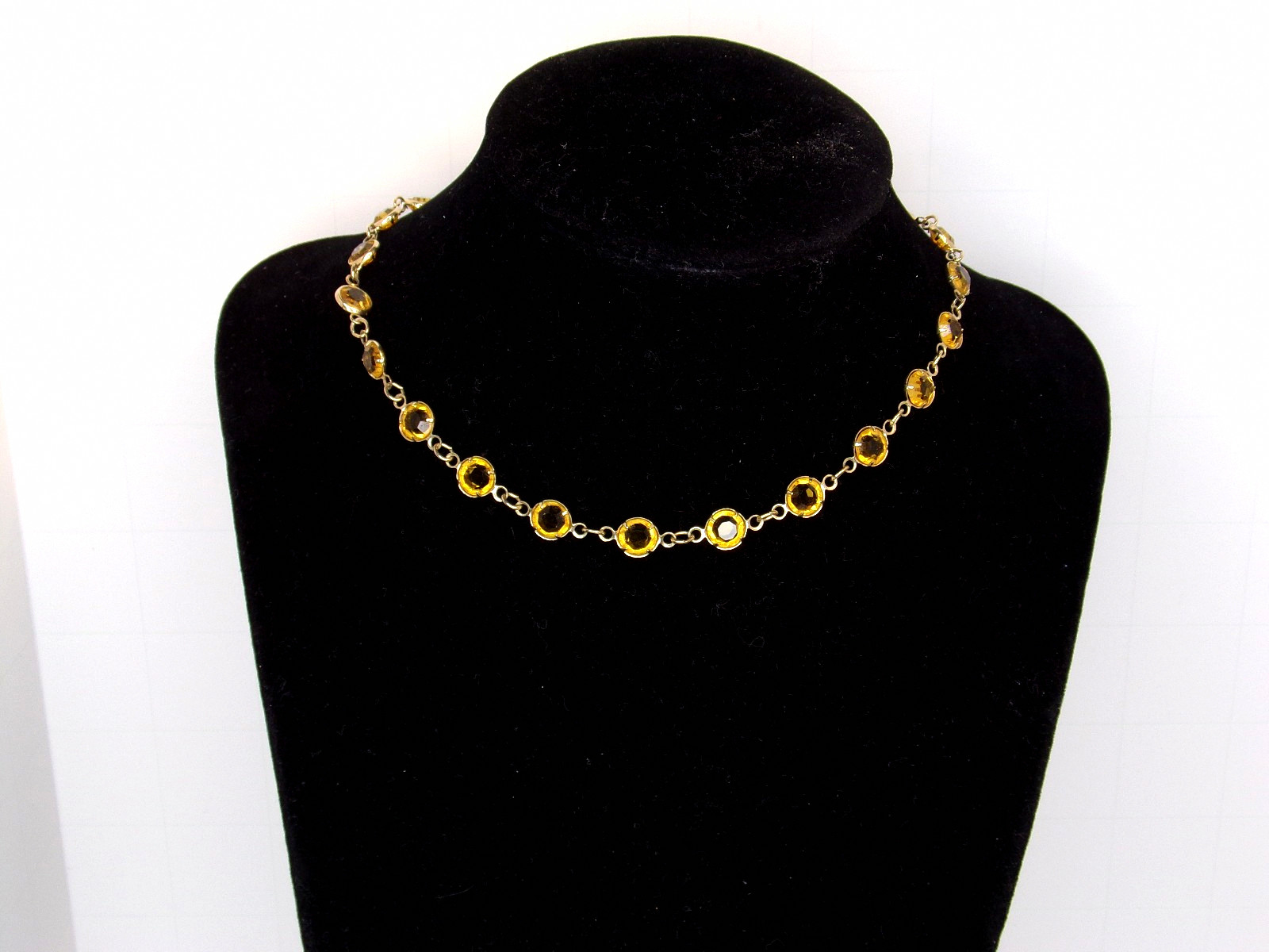 Vintage Faux Citrine Gold Tone Choker Necklace Yellow Jewelry