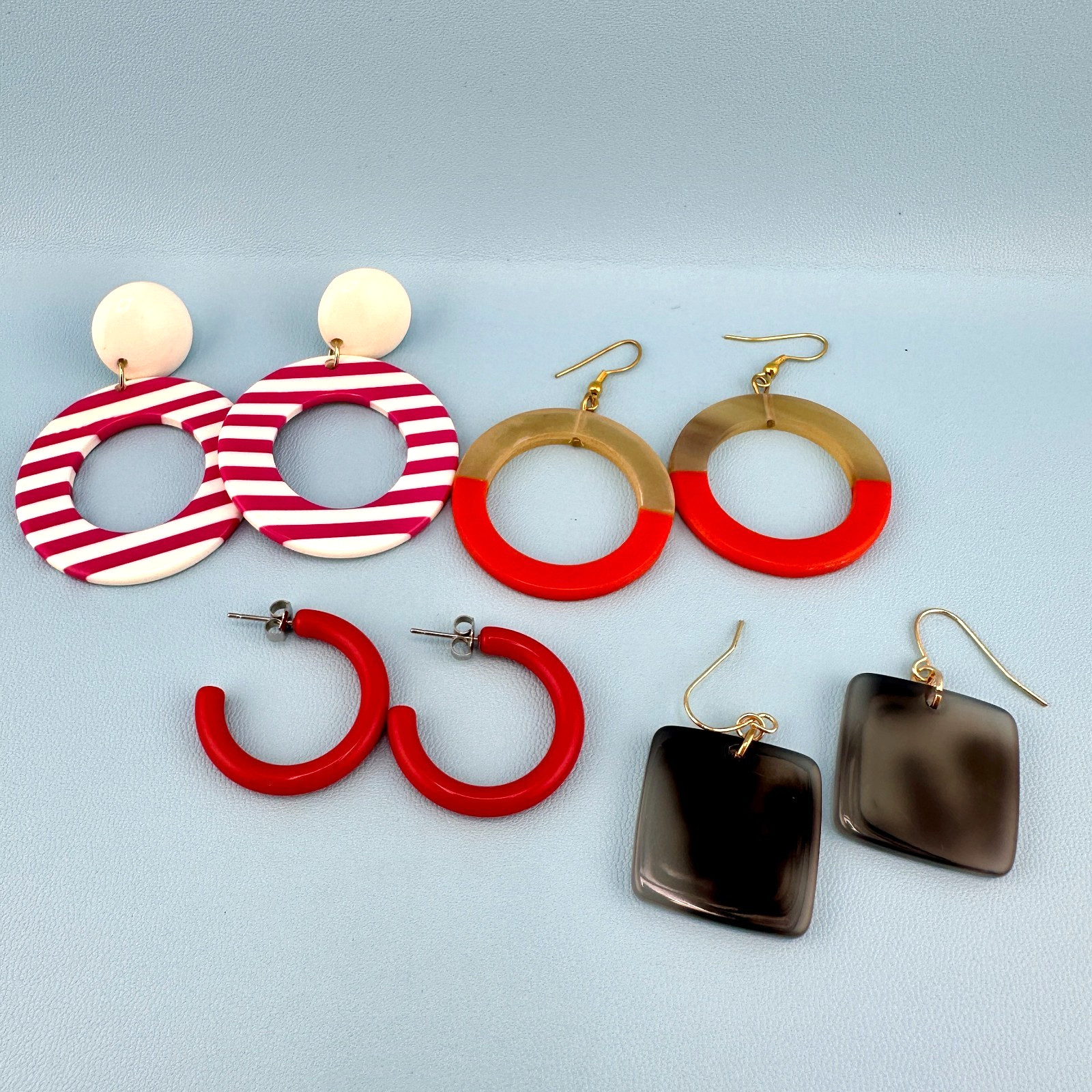 Vintage Earrings Lot Lucite Acrylic Dangle Red Pink White Orange Grey Pierced