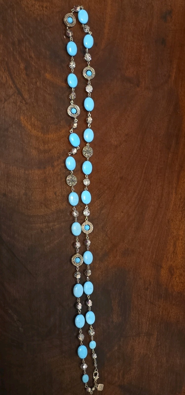 Gina Jiang Blue Turquoise Gemstone Long Necklace Natural Stone