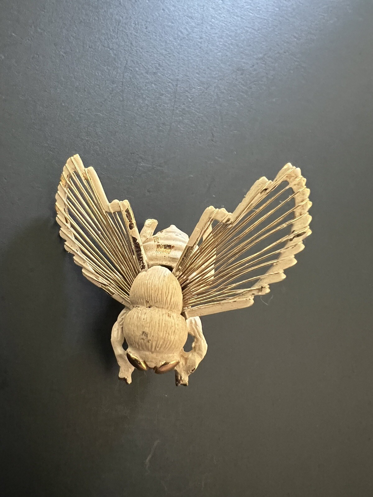 Vintage Monet Brooch Pin Bumble Bee w/Wired Wings Gold Tone Metal And Enamel