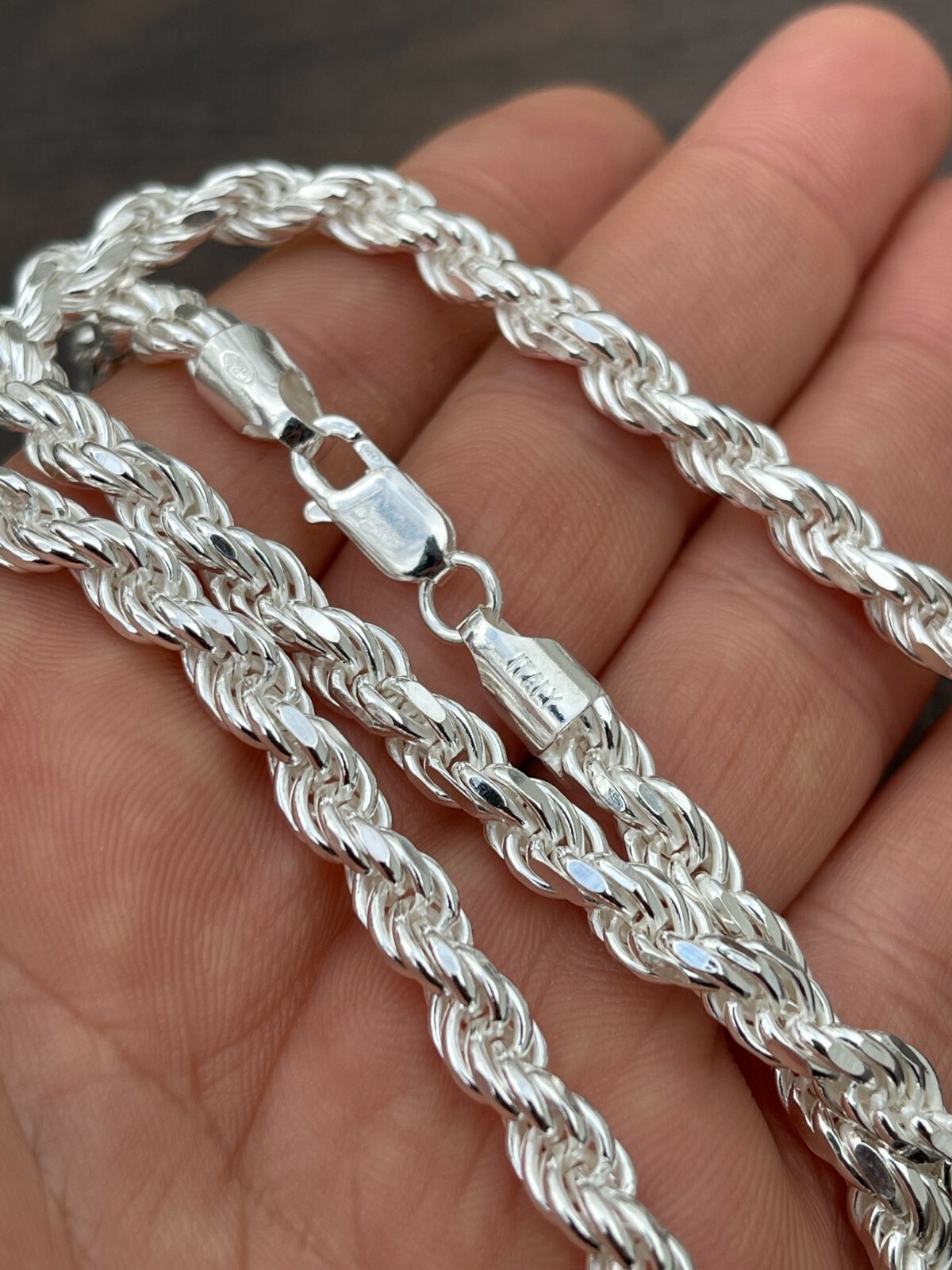 Men’s Rope Chain Real Solid 925 Sterling Silver Necklace 6mm 18″-30″ ITALY MADE