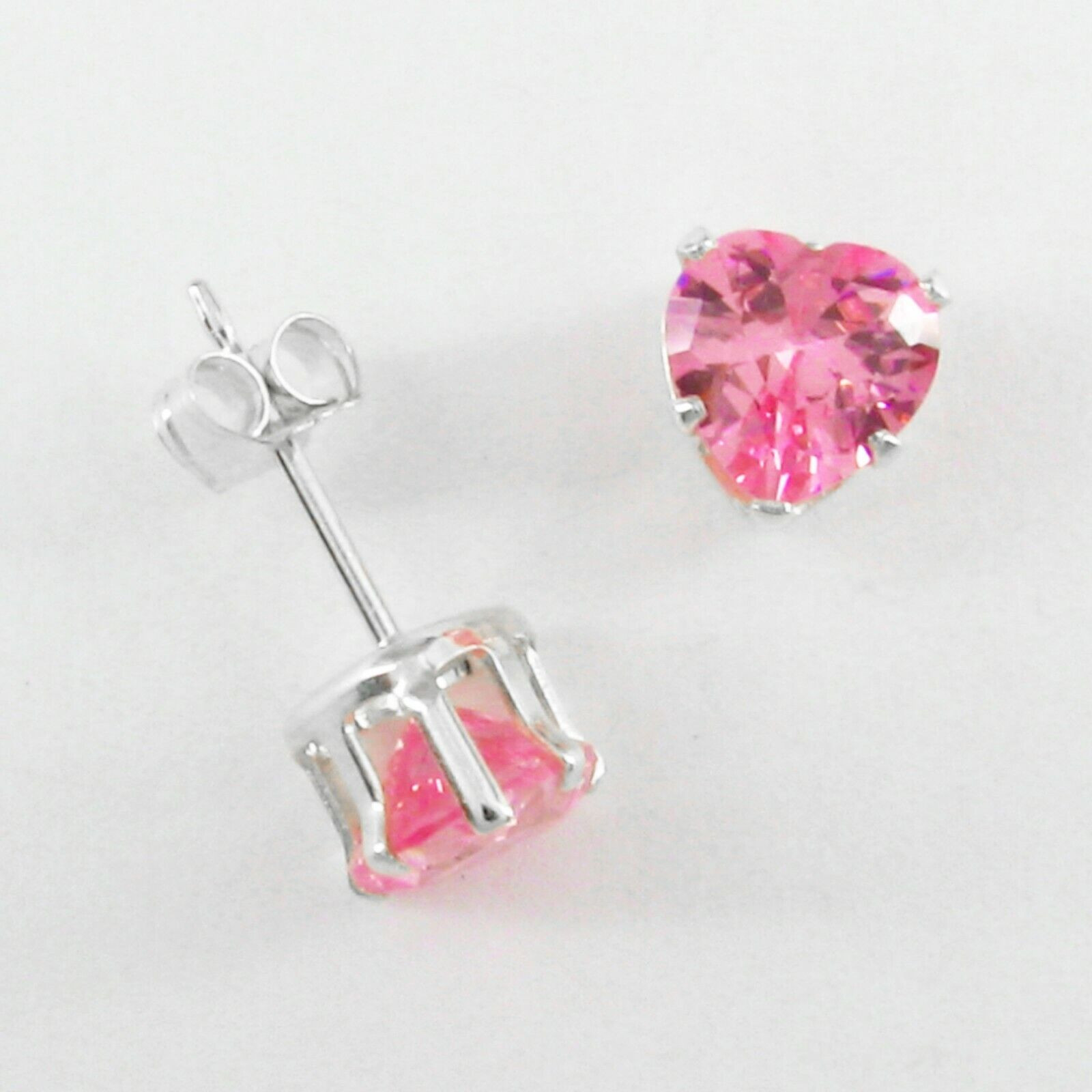 6mm HEART-Shaped CZ PINK Post Stud Earrings in SOLID Sterling Silver – NEW!