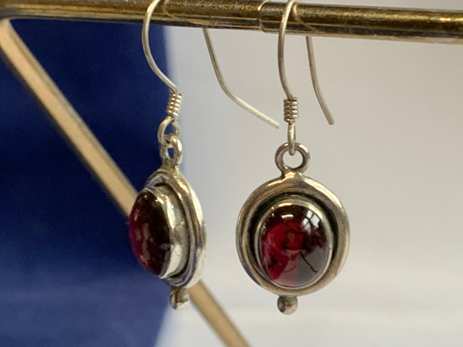 Sterling Silver Dangle Earrings 5.59g Fine Jewelry Dangle Garnet Color Stones