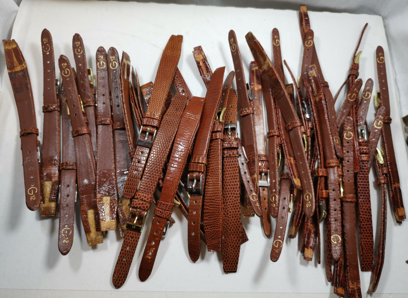 Lot 40 x Vintage Watch Straps Brown Leather Open-Ended Glue-On 7mm-12mm G12 NOS