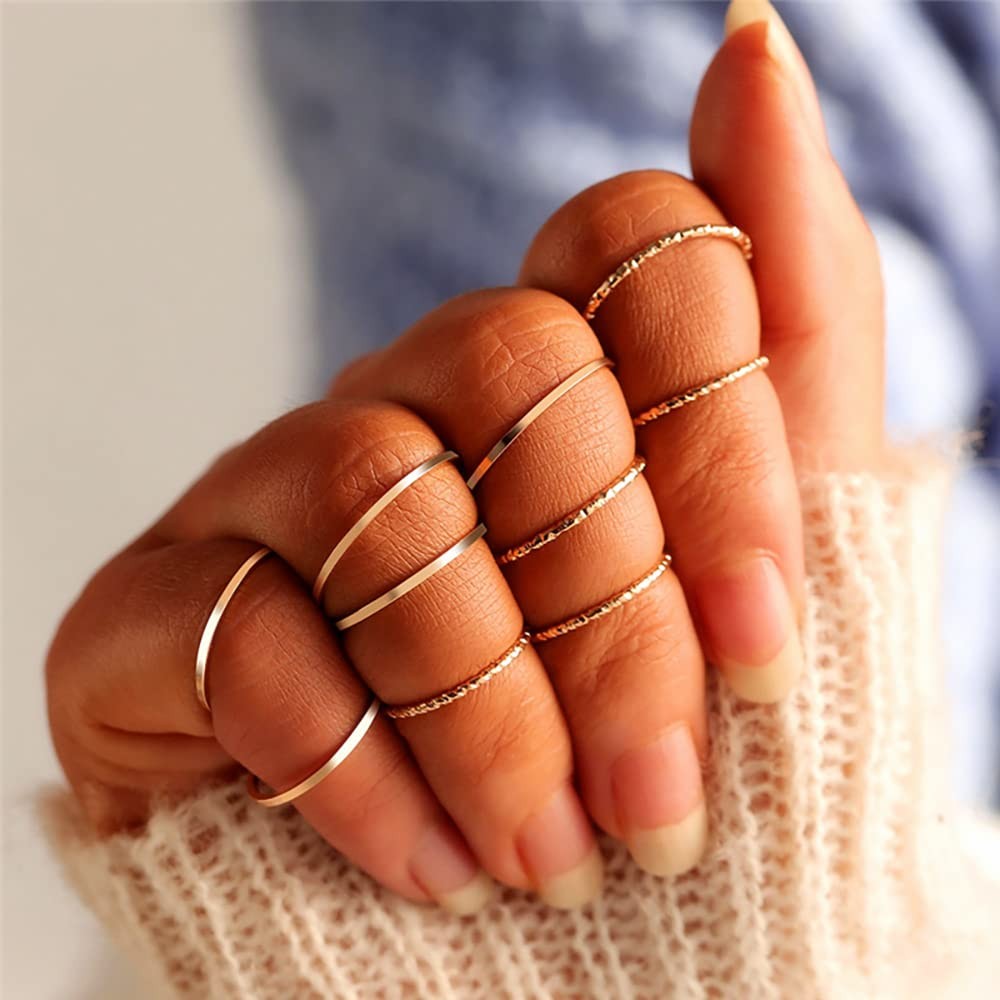 10 Pcs 1-2mm 18K Gold Plated Simple Rings for Women Band Knuckle Stacking Mid…