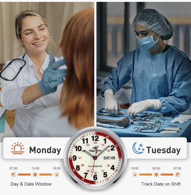 ManChDa Nurse Scrub Watch Pulsometer Medical Grade Silicone Band Quartz Dial NEW