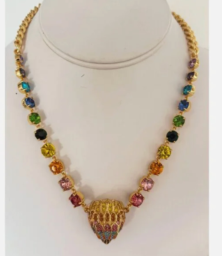 Kurt Geiger Necklace Eagle Head Gold Tone Pave Multicolored Crystals & EARRINGS