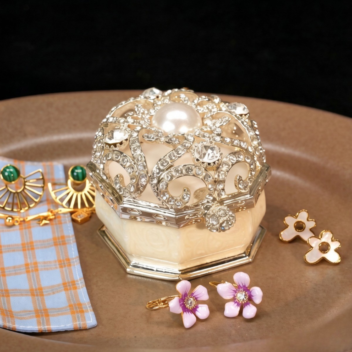 1 PC Large Enamel Jewelry Box with Diamond Storage Box for Jewelry