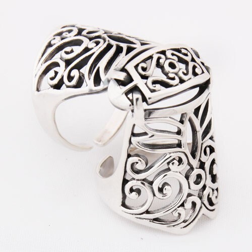 Full Finger Armour Floral Gothic Women 925 Sterling Silver Adjustable Ring
