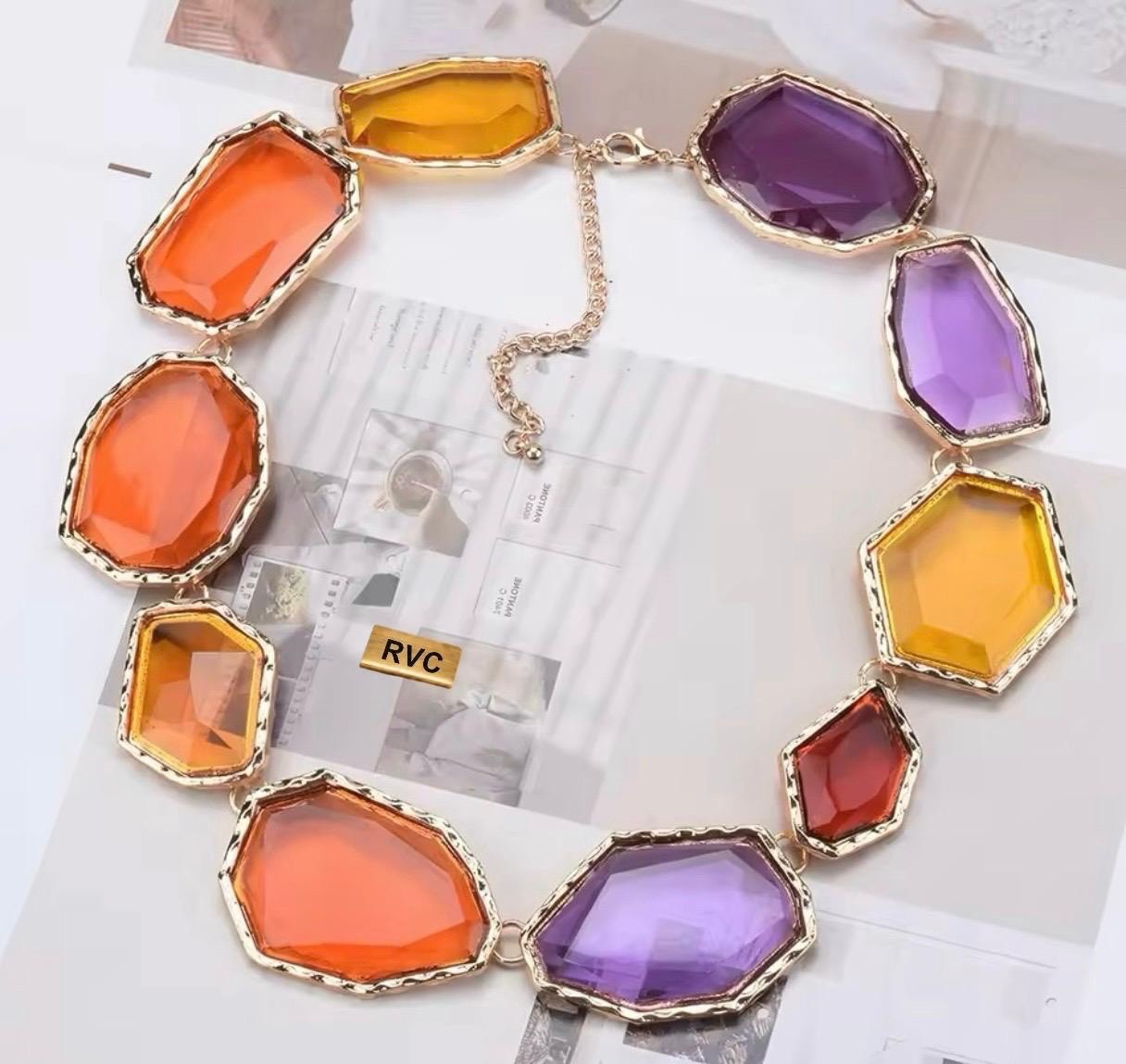 Multicolor Geometric Resin Choker & Earrings Set Statement Necklace Women NEW