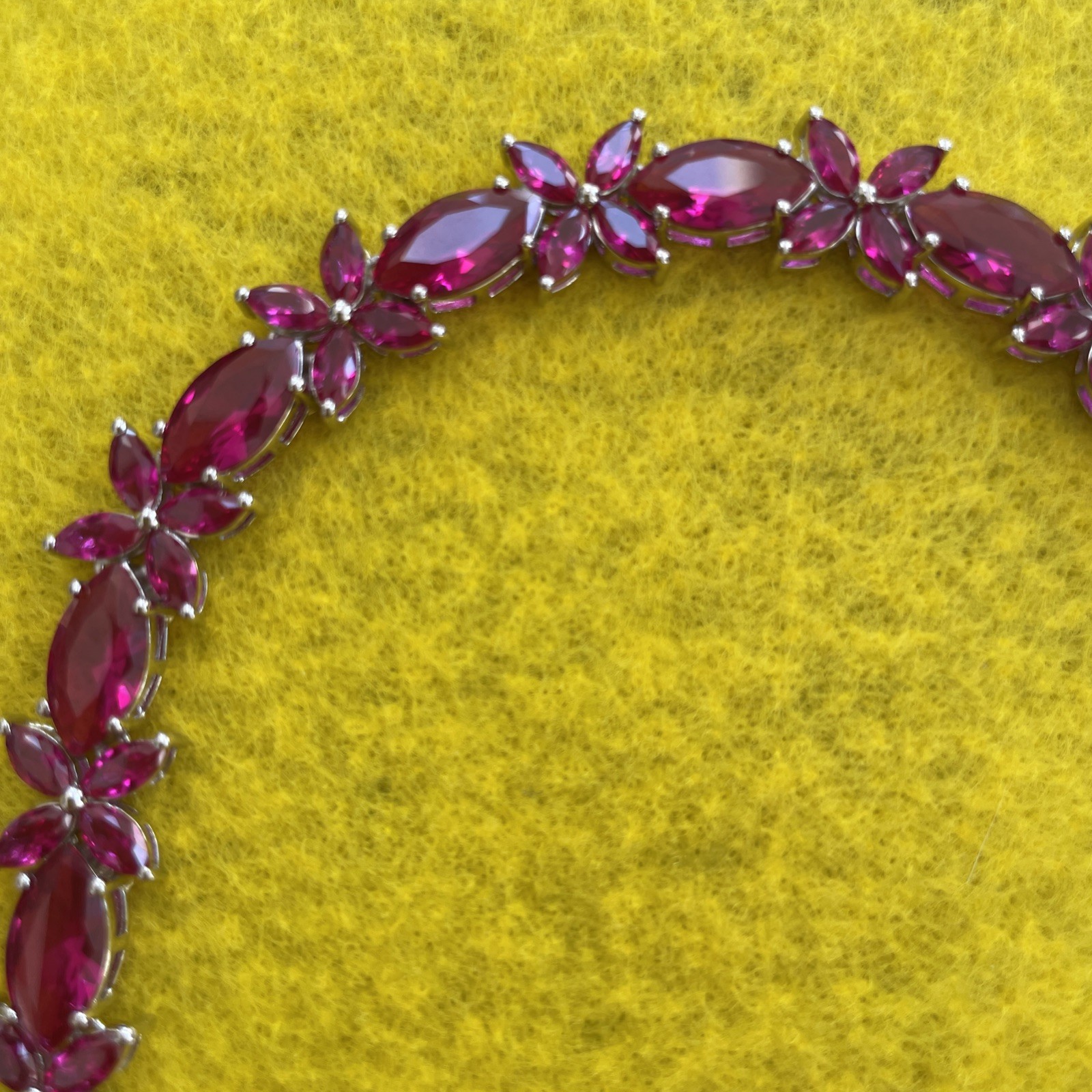 24.76 CTW 7.2” Lab Created Marquise Ruby & 925 Silver Bracelet – 21 Grams