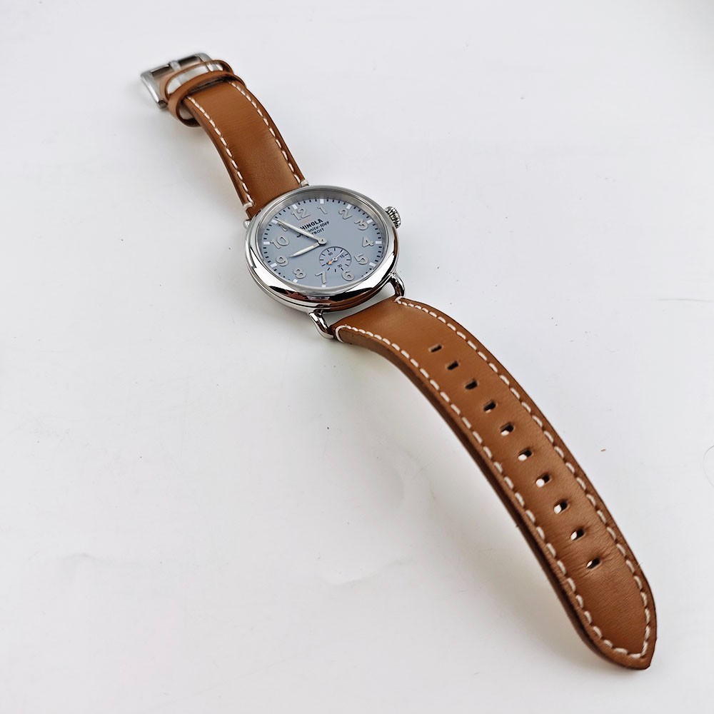 Shinola The Runwell 41mm Quartz Men’s Slate Blue Dial Tan Leather Strap Watch