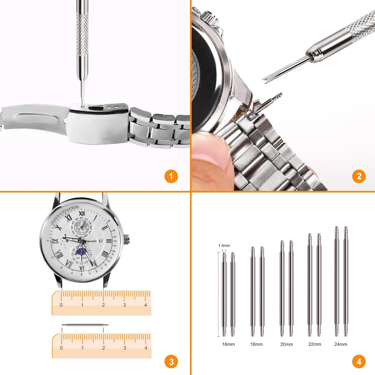 32 Pieces Watch Link Removal Kit，Professional Watch Band Replacement Tool，10 Pcs
