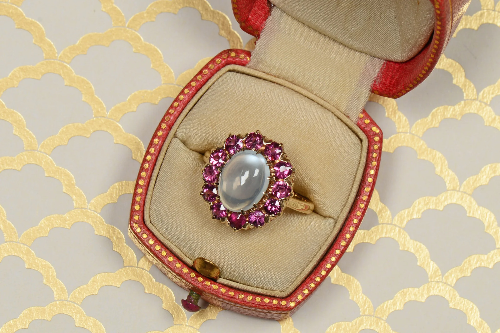 Vintage Blue Moonstone Pink Tourmaline Ring
