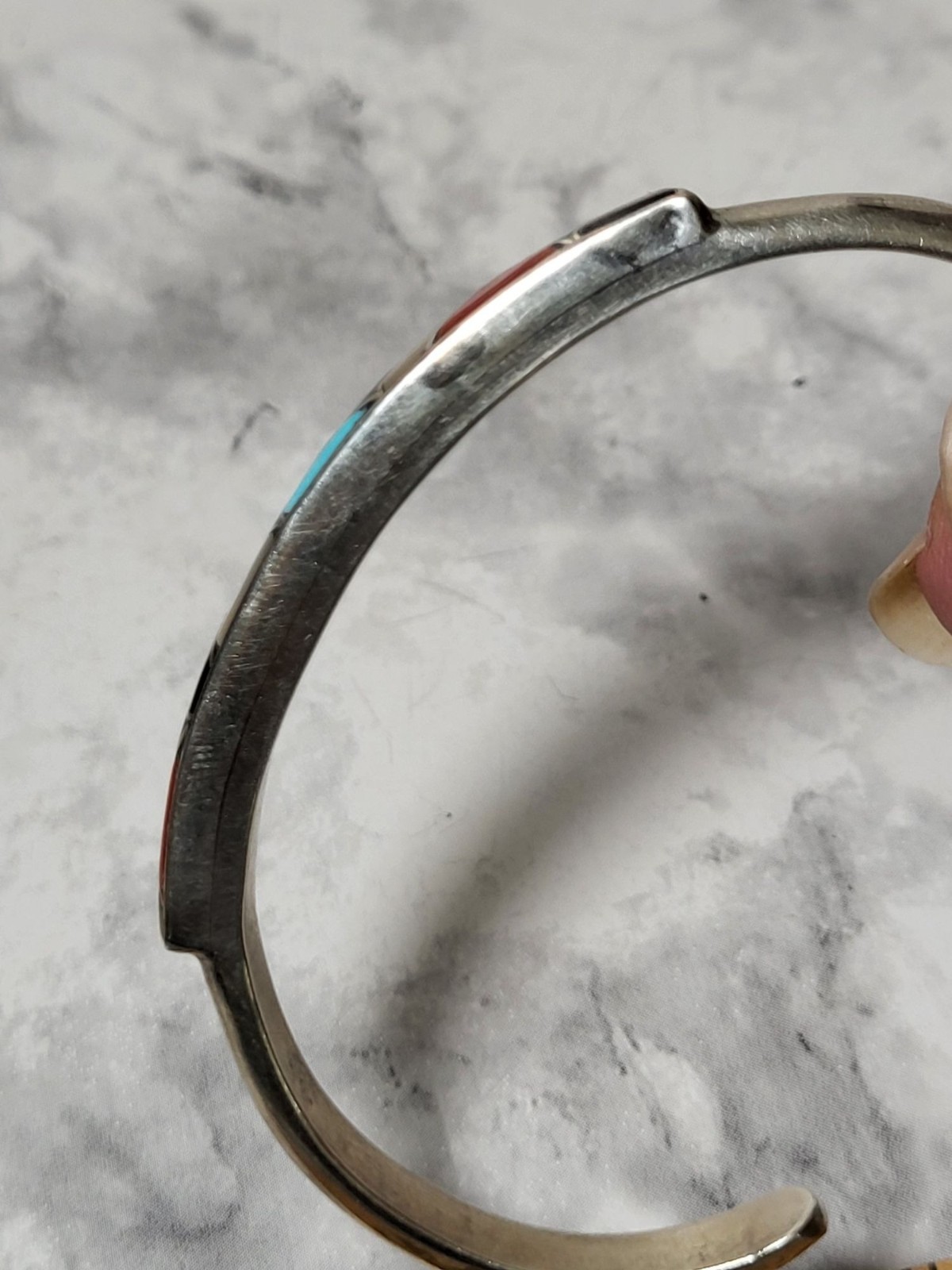 Sterling Silver Cuff Bracelet Multicolor Inlay Sourhwestern Gemstone Artisan 6″