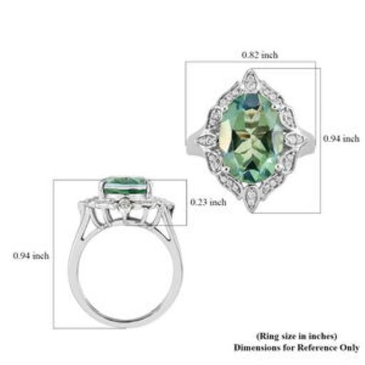 Peacock Quartz Natural Zircon Ring Platinum Over SS 5.85 ctw Size 6, 7, 9