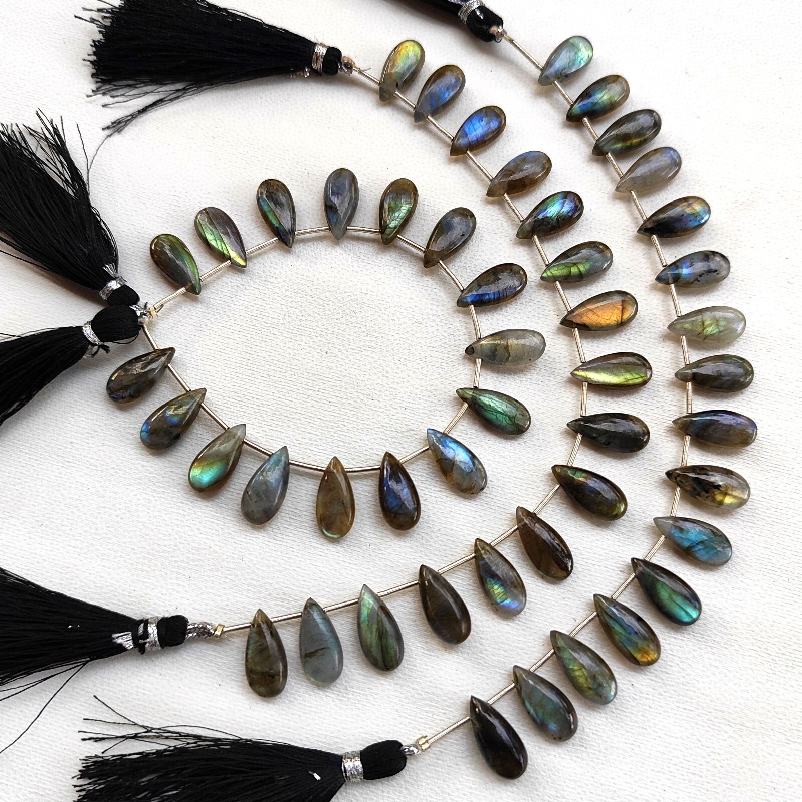 Natural Rainbow Fire Labradorite Gems 15×7 mm Size Smooth Pear Shape Beads 6.5″