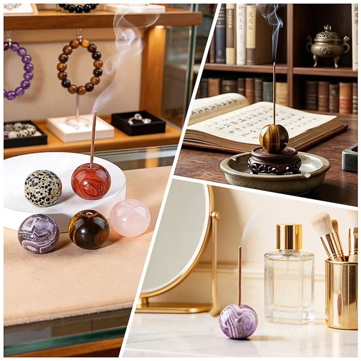 6PCS 25MM Stone Sphere Incense Holder Meditation Yoga Office Home Decor In Bag