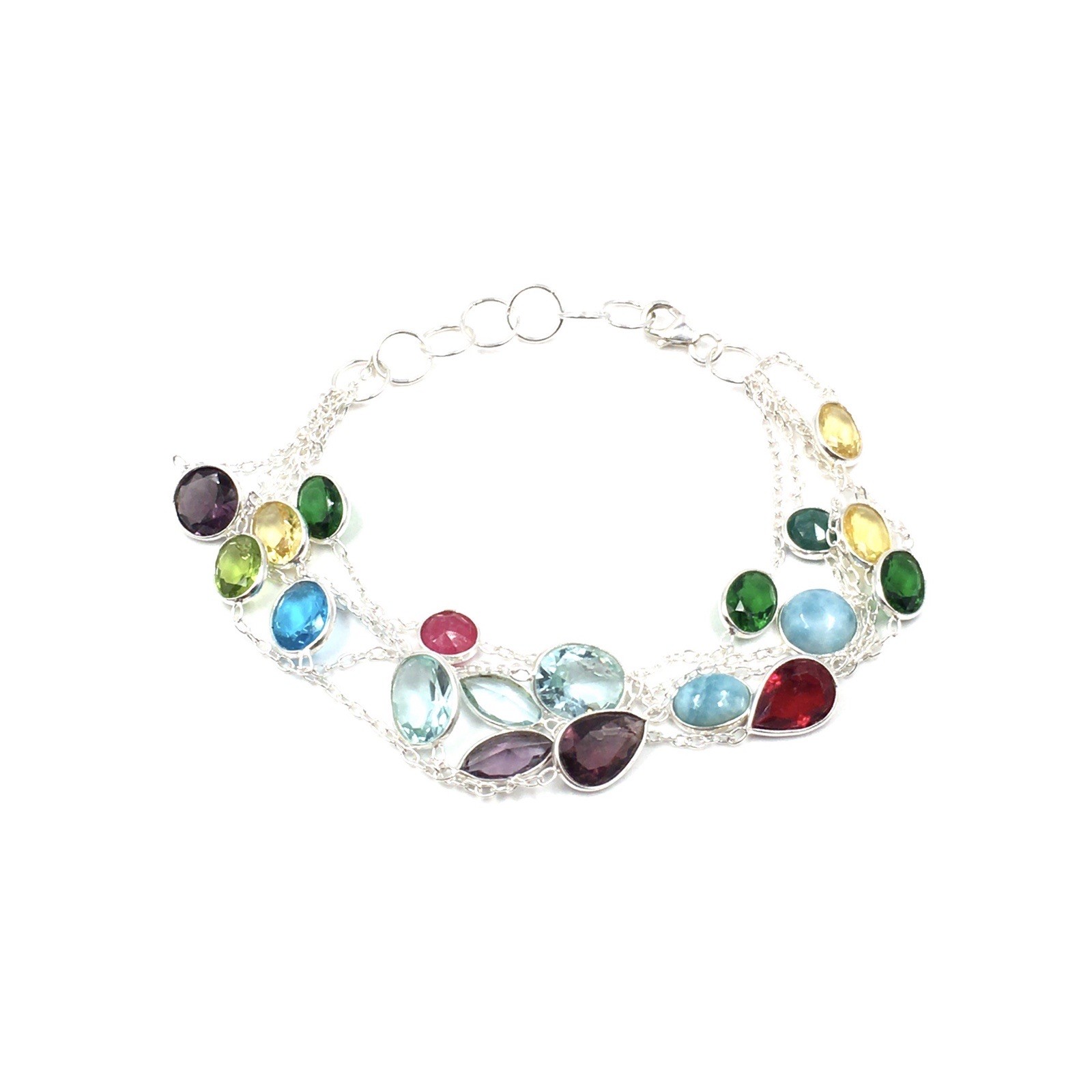 925 Silver Bracelet 17-19cm Colourful Gemstones Multicolour Jewellery Larimar Blue Red