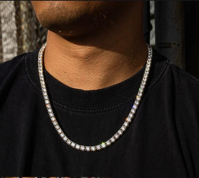 20CT 4mm Round Lab Created Diamond Men’s Tennis Necklace 14K Yellow Gold Plated