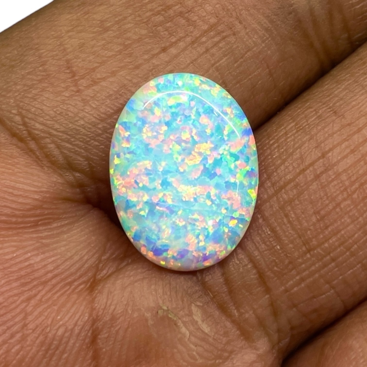 2.60 Cts Australian Opal 16x12mm Oval Cabochon AAA Quality Lab Created Gemstone