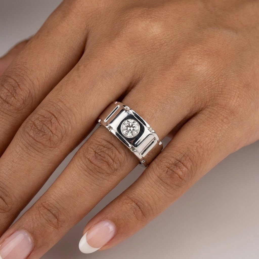 Single Stone Mens Ring 14K Gold Classic 0.50 Carat Round Natural Diamond G VS2