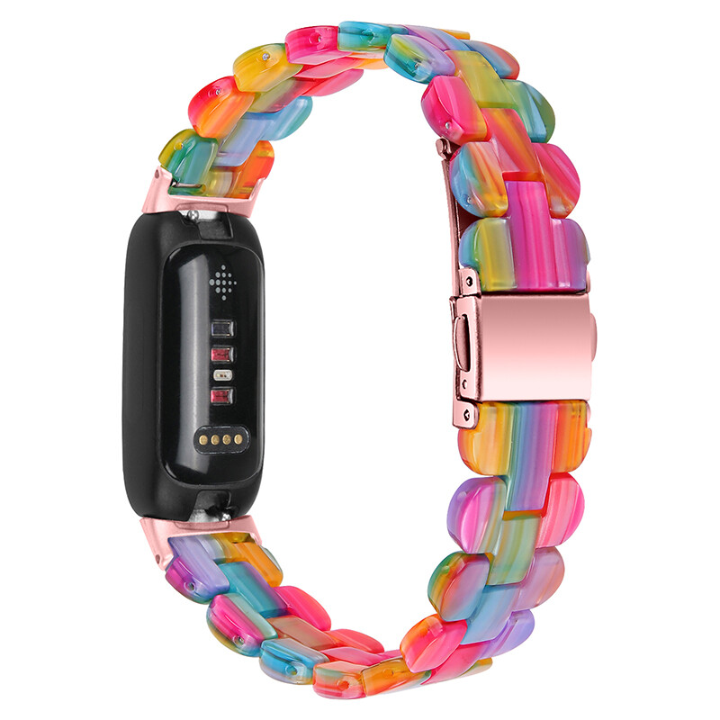 For Fitbit Inspire 3 Fashion Luxury Resin Strap Stainless Steel Watch Band