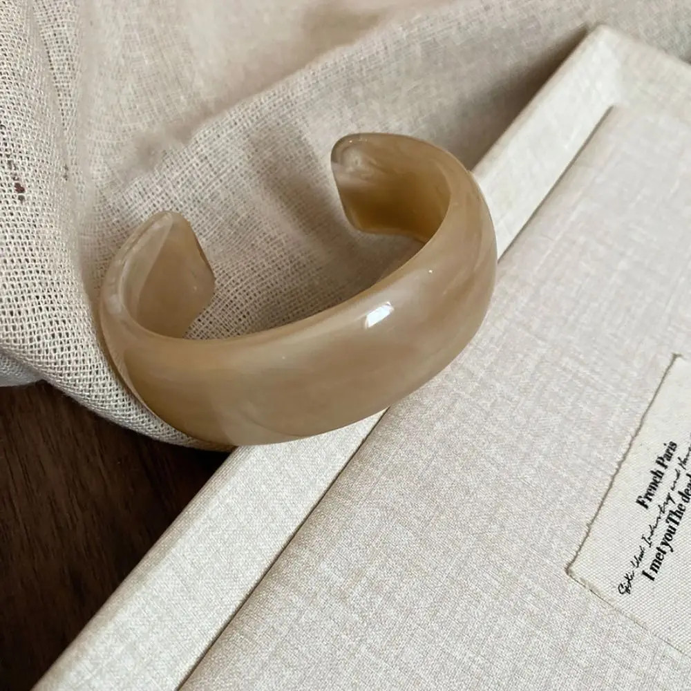 Acrylic Resin Open Cuff Bangle Women Irregular Round Layered Strand Jewelry