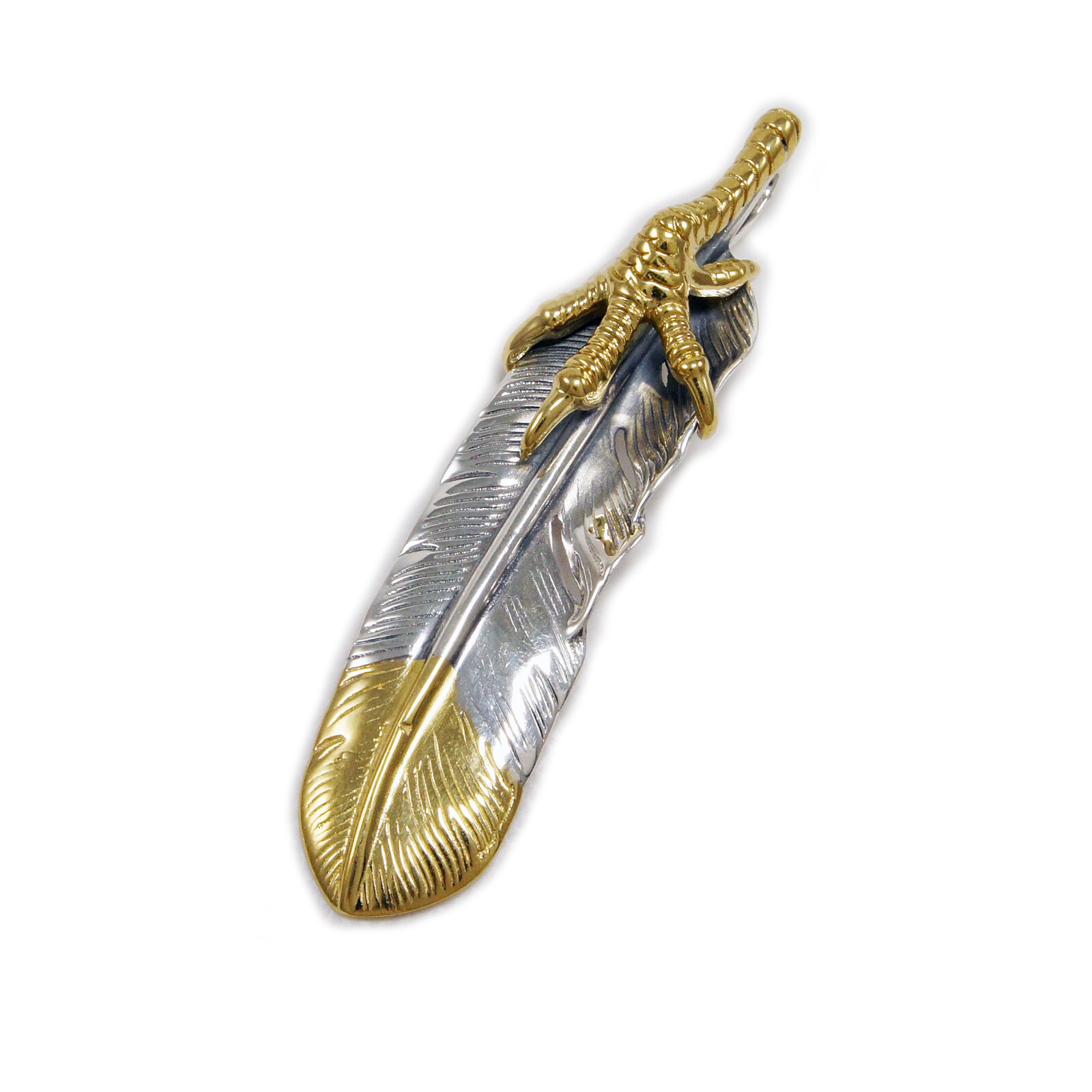 EAGLE CLAW FEATHER 925 STERLING SILVER BIKER GOTHIC ROCKABILLY PENDANT YIN-039