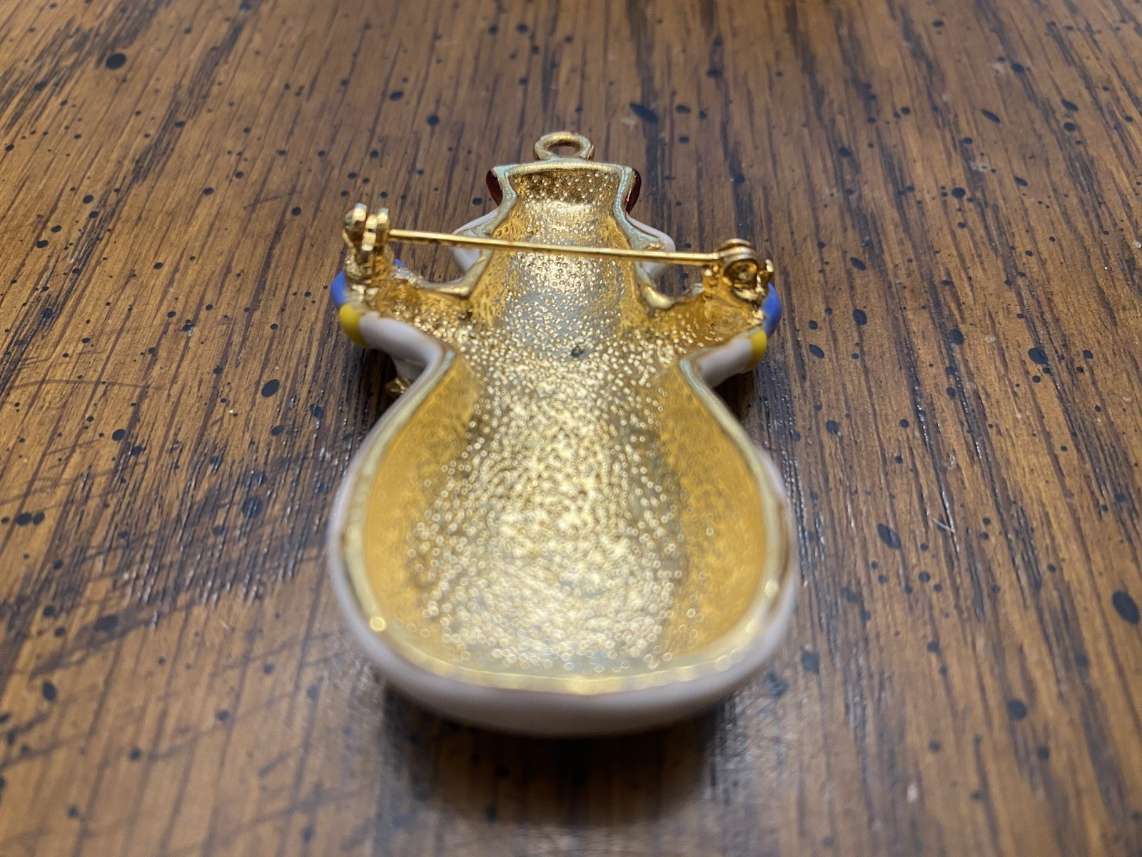 2 1/8” Colorful Enamel Gold Tone Sparkling Snowman Brooch Pin & Pendant