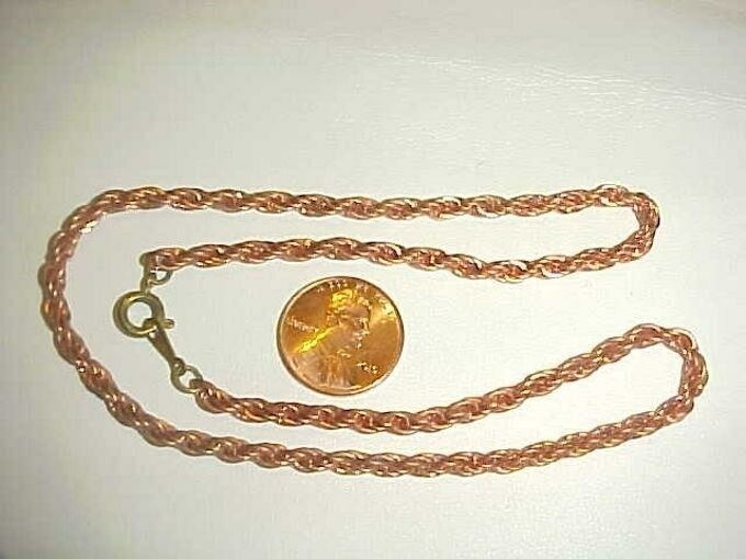 2 VINTAGE COPPER COATED STEEL 4mm. THICK ROPE CHAIN 16″ NECKLACES N61