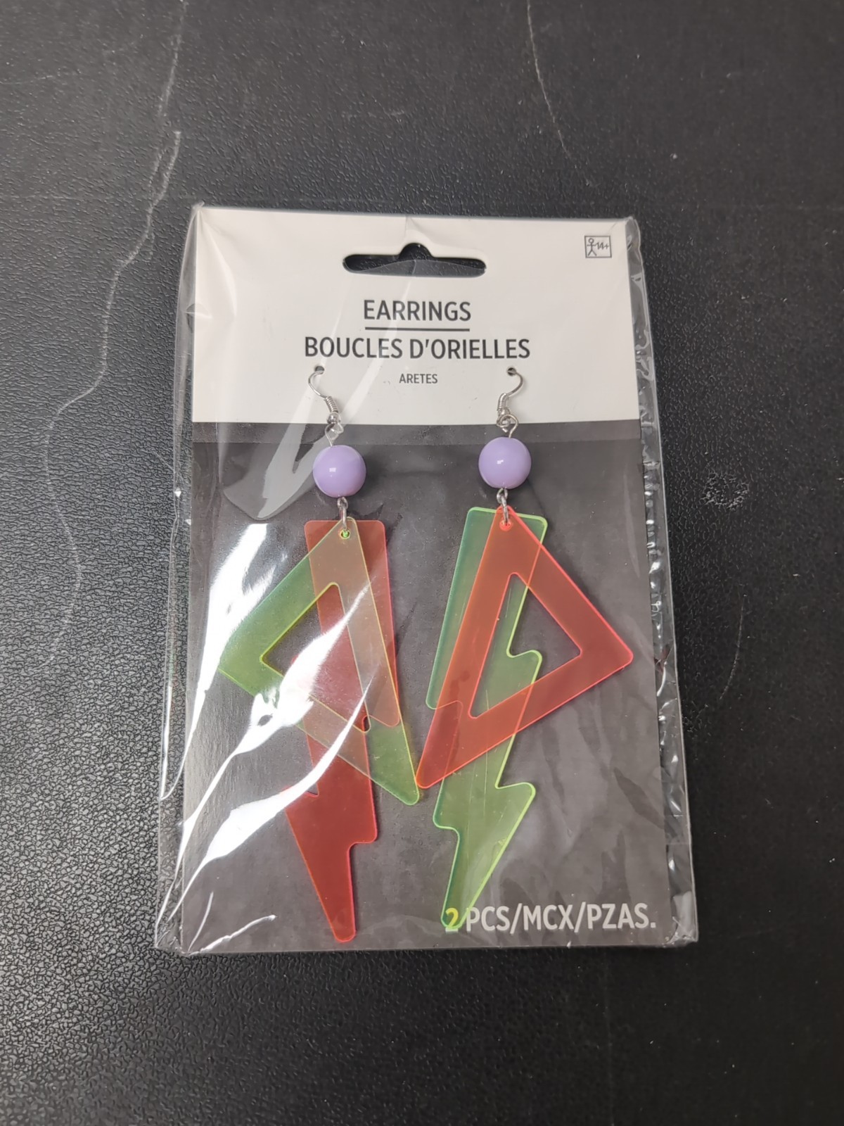 AMSCAN Lucite/Plastic Lightning Bolt Dangling Earrings 1 Pair 5″ Drop