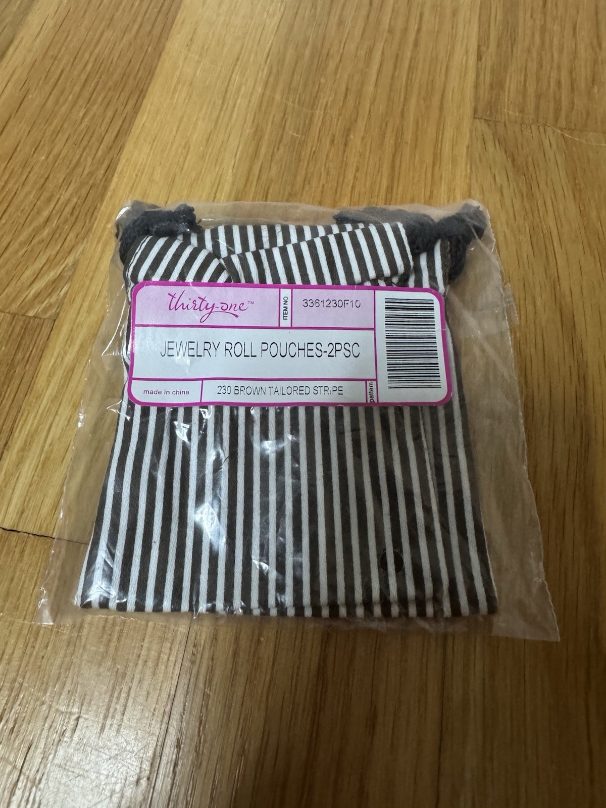 Thirty-One Gifts Jewelry Roll Pouches, 2 Pack, Brown Tailored Stripe, NEW