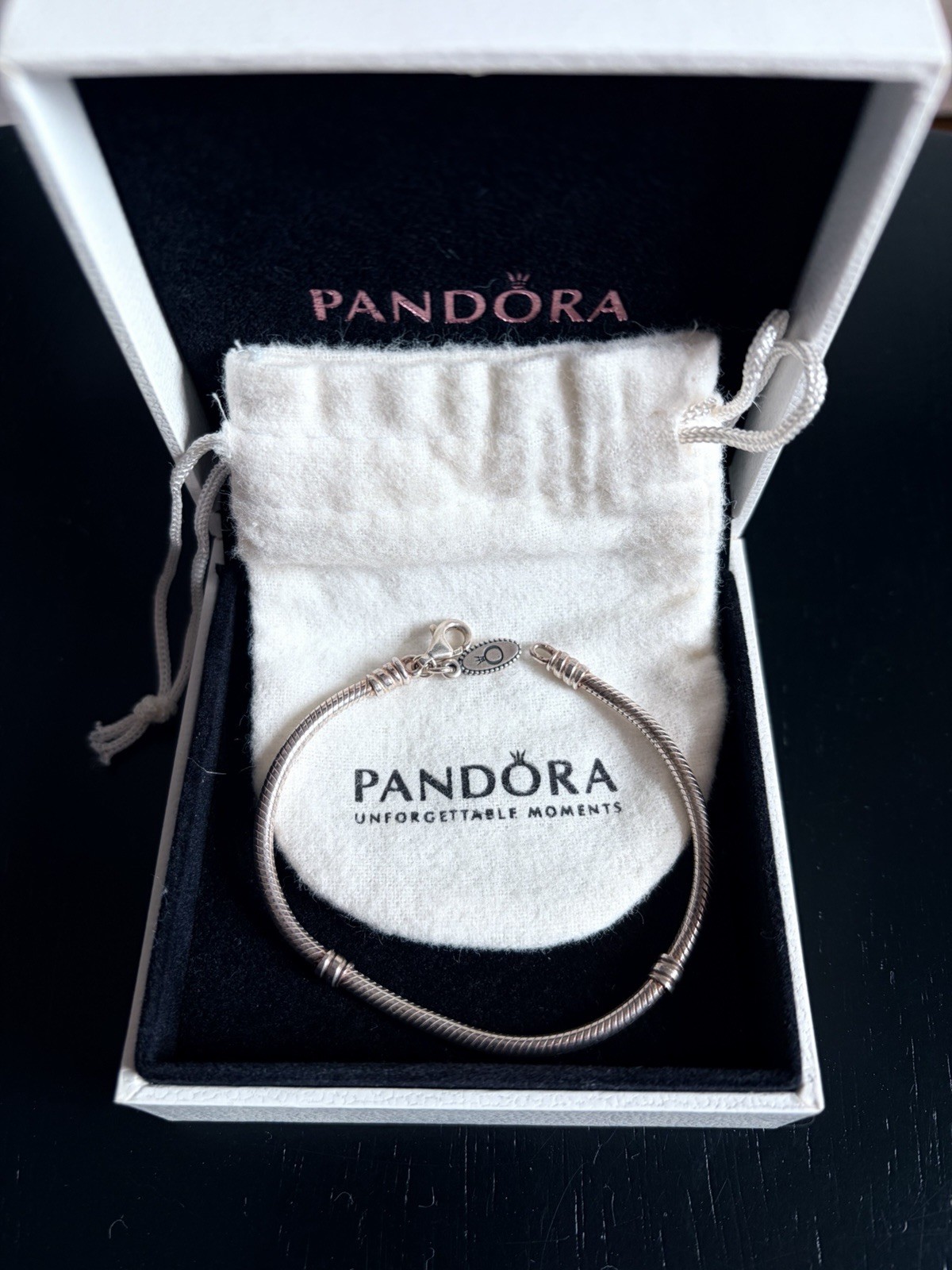 PANDORA 925 Sterling Silver Snake Chain Charm Bracelet 7.25 in Lobster Signed