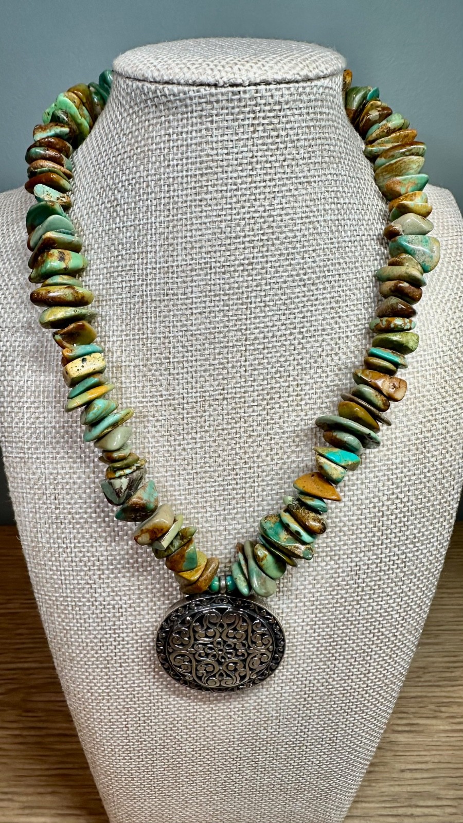 VTG Bali Indonesia 925 Sterling Silver Turquoise Chip Statement Necklace 114g