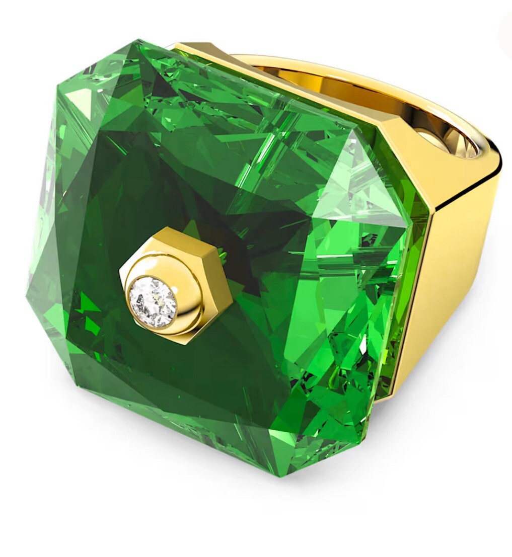 Swarovski Numina Cocktail Ring Green Octagon Crystal Gold Tone Size 9 New Box