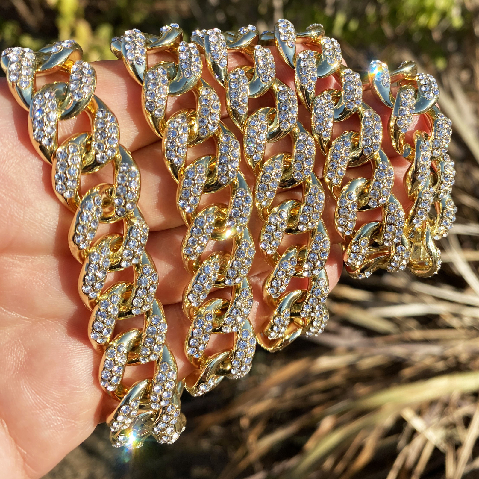 Mens 14K Gold Plated Puffed Cuban Link Iced CZ Chain Flooded Out 18″ 24″ 30″ in