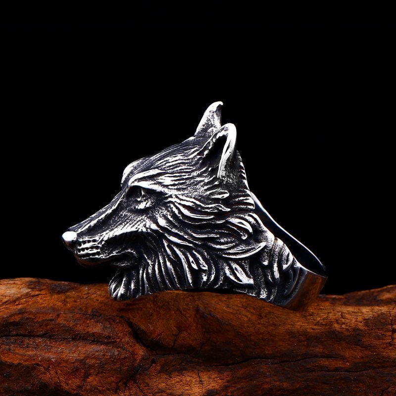 MENDEL Cool Mens Stainless Steel Viking Fenrir Wolf Head Ring For Men Size 7-15