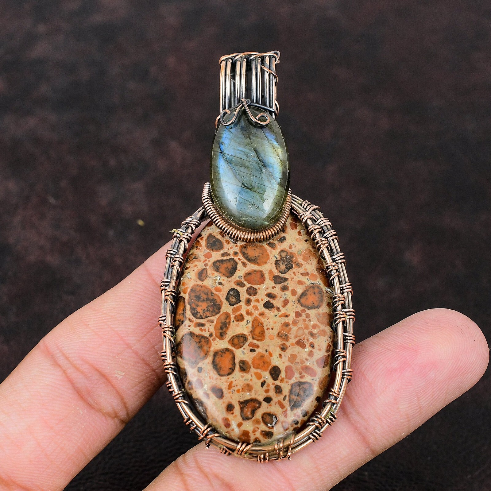 Asteroid Jasper Jewelry Copper Gift For Bridesmaid Wire Wrapped Pendant 2.95″