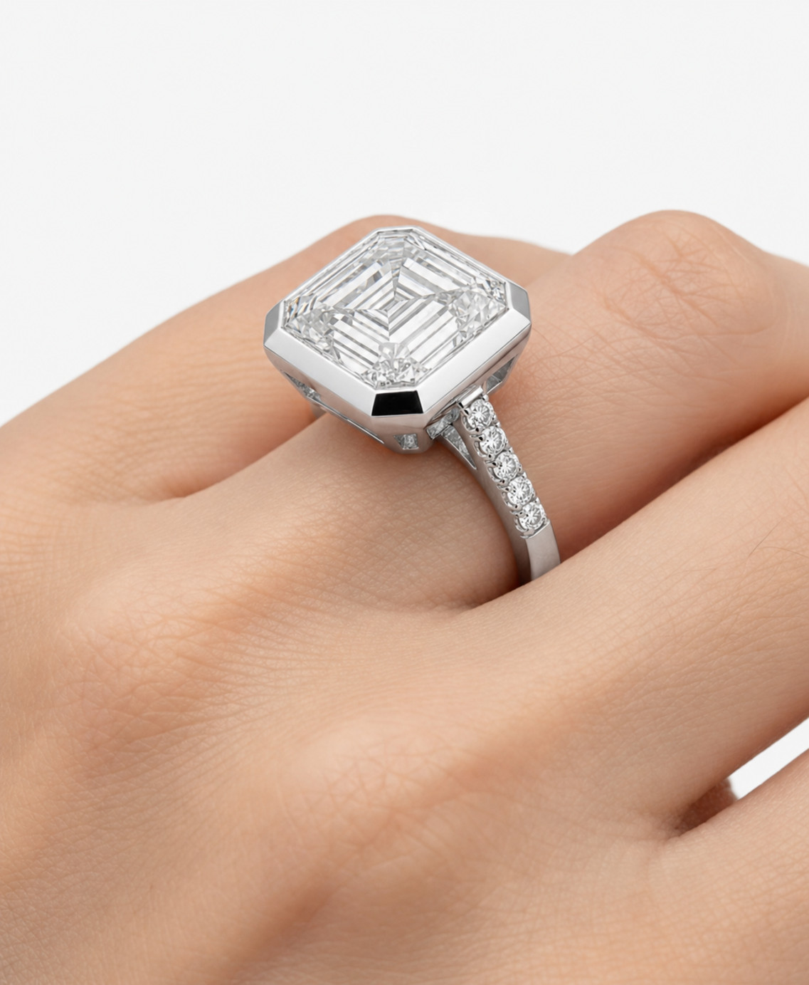 1.00 CT IGI Certified Lab-Grown Asscher Diamond Bezel Ring in Sterling Silver
