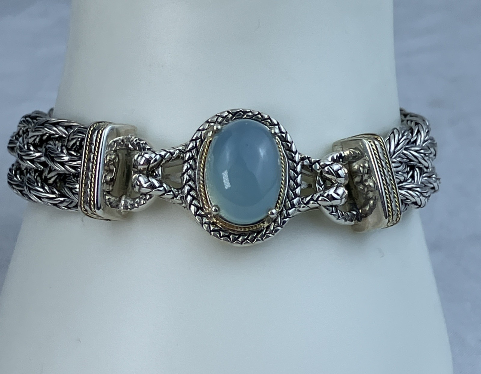 $1.6 K NWT NOS Effy Sterling 18k Braid Bracelet Thick 50 G Cabochon Southwest