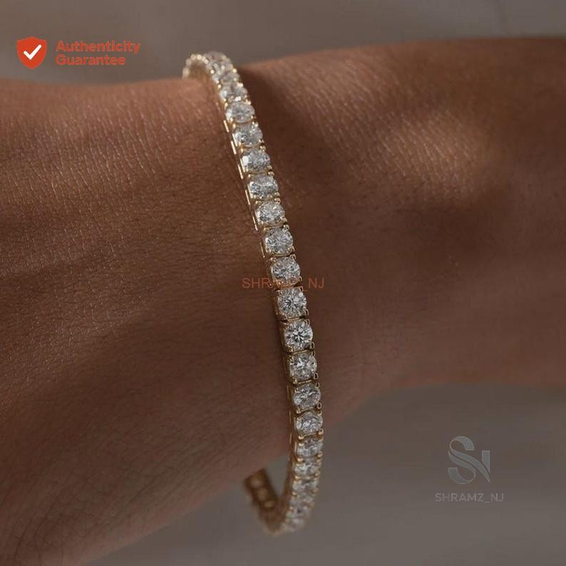Women’s Anniversary Bracelet Round Natural GHI/VS-SI Diamond 14k Yellow Gold