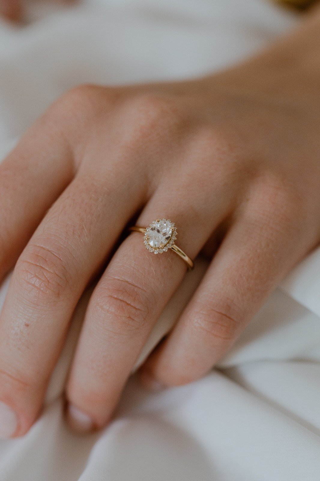 Natural Diamond Oval Halo Engagement Ring 14K Gold Vintage Style Solitaire