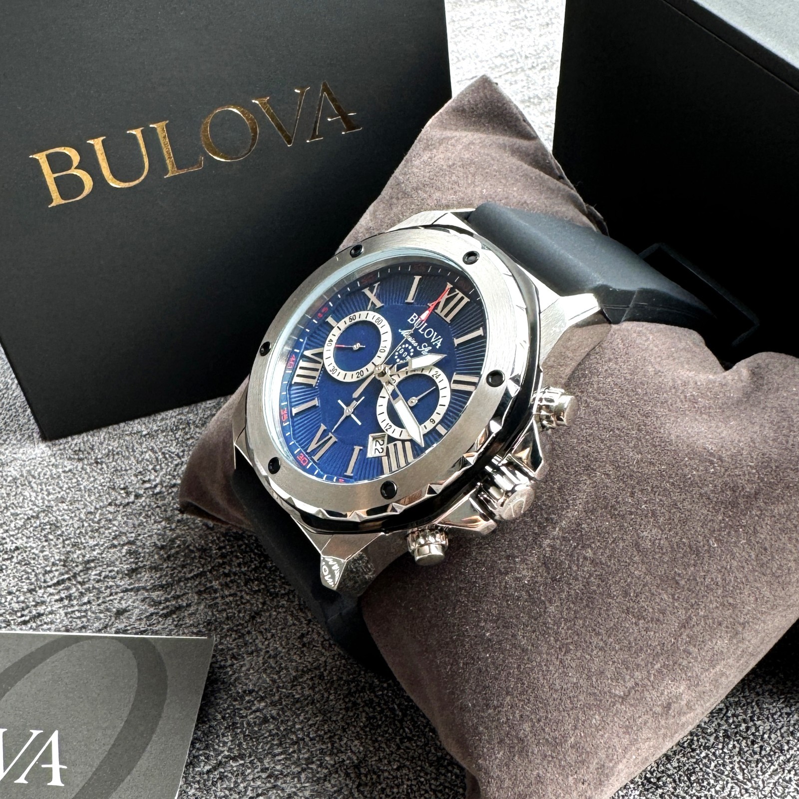 BULOVA Men’s Marine Star A Dark Blue Dial Chronograph Quartz Watch 98B258