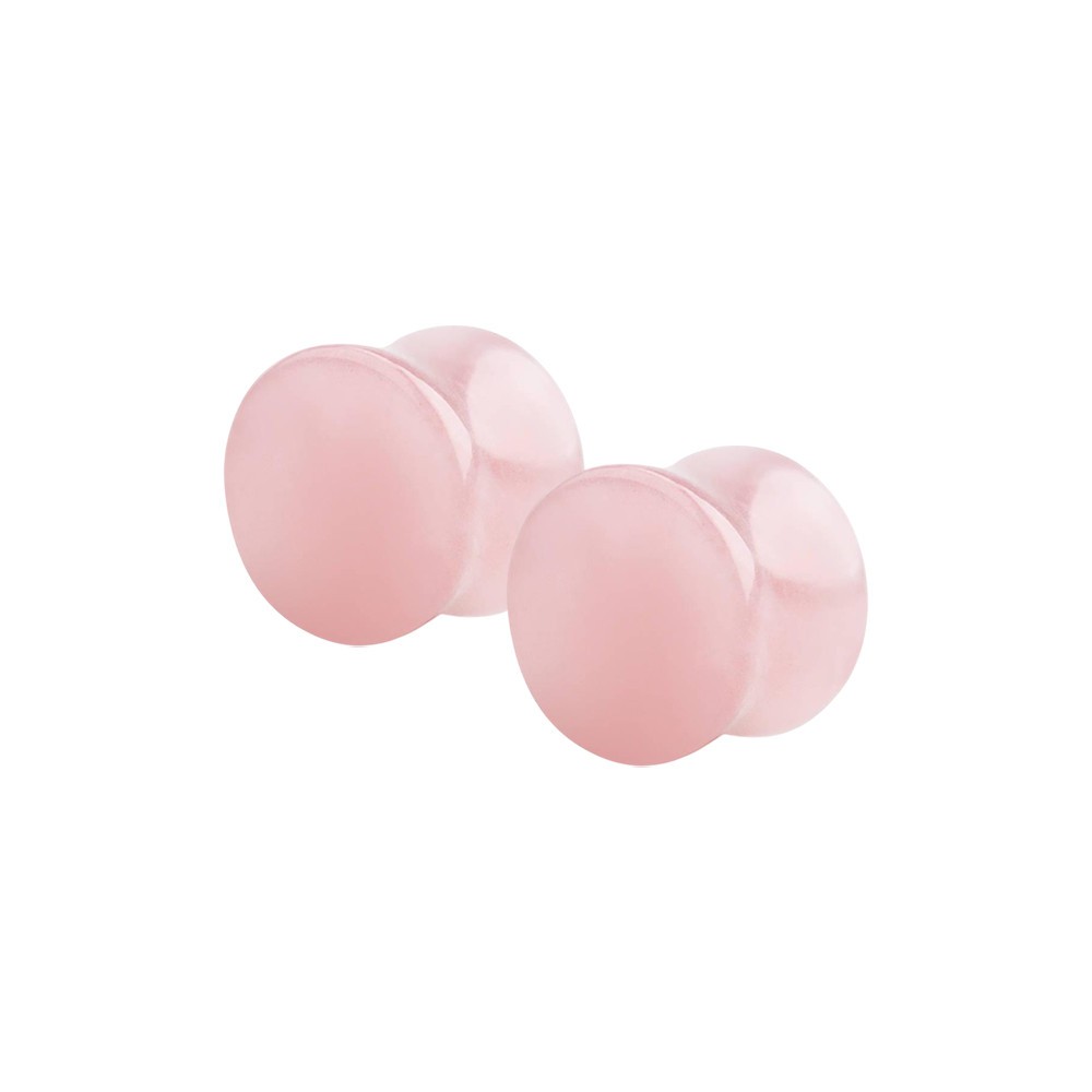 Rose Quartz Stone Double Flare Concave Tunnels Ear Gauges Plugs Piercing Pair