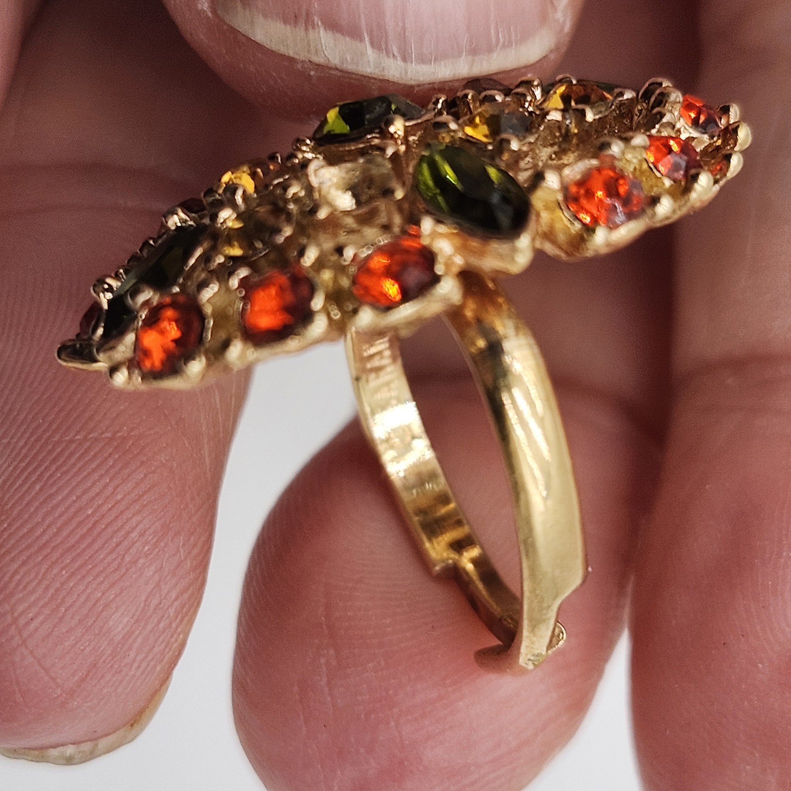 Sarah Coventry JONQUIL Ring from Canada * Vintage 70s Green Orange