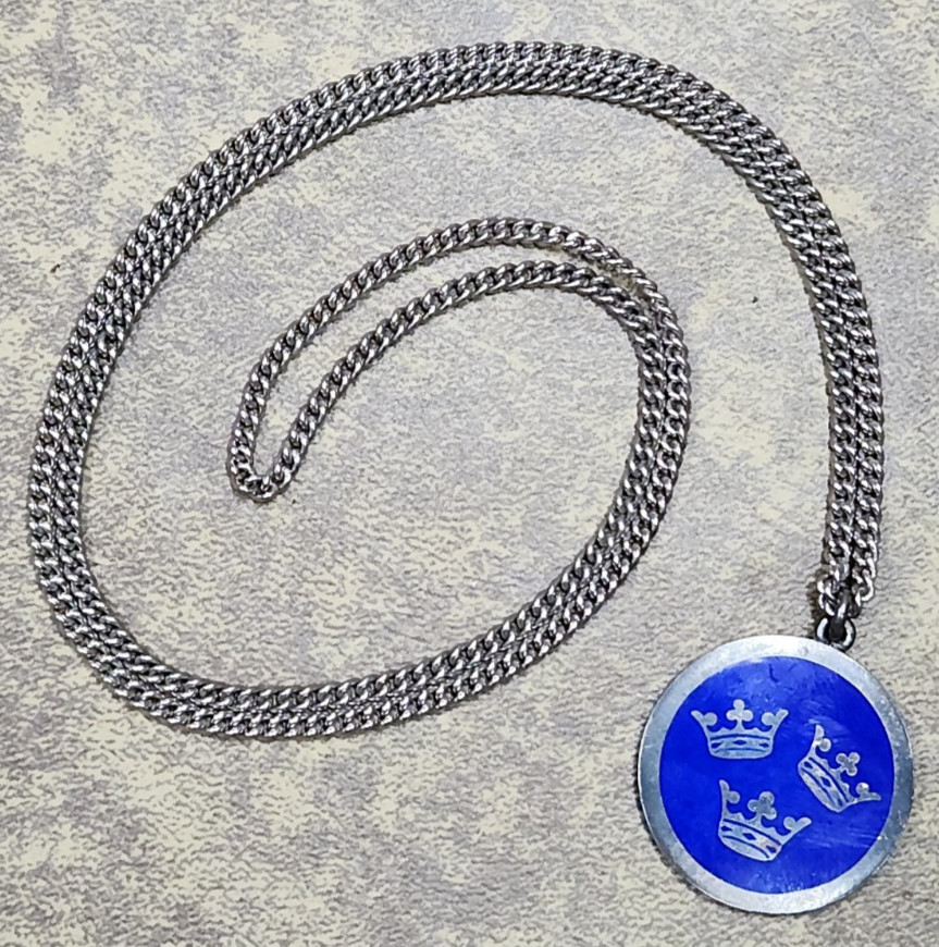 VTG M/S Kungsholm Swedish American Line Passenger Ship 3 Crowns Silver Necklace