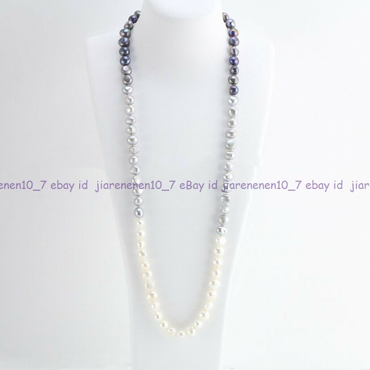 Natural 8-9mm Black White Gray Baroque Pearl Gradient Necklace 30 in
