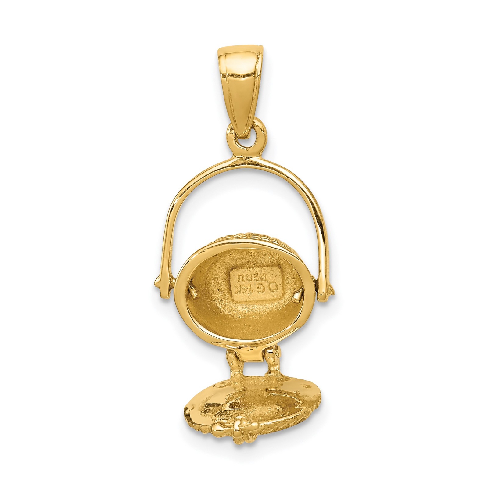 14k Yellow Gold 3-D Nantucket Basket Moveable Lid and Handle Pendant Necklace