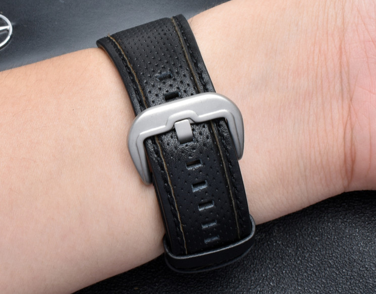 Genuine Leather Wristband Watch Bund Strap for Dietrich OTC-AO1 OT-3 Black 24mm